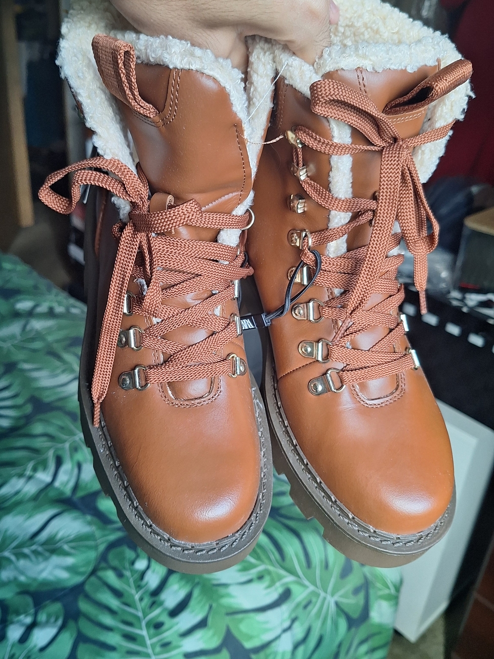 Zara Womens Brown Leather Laceup Boots